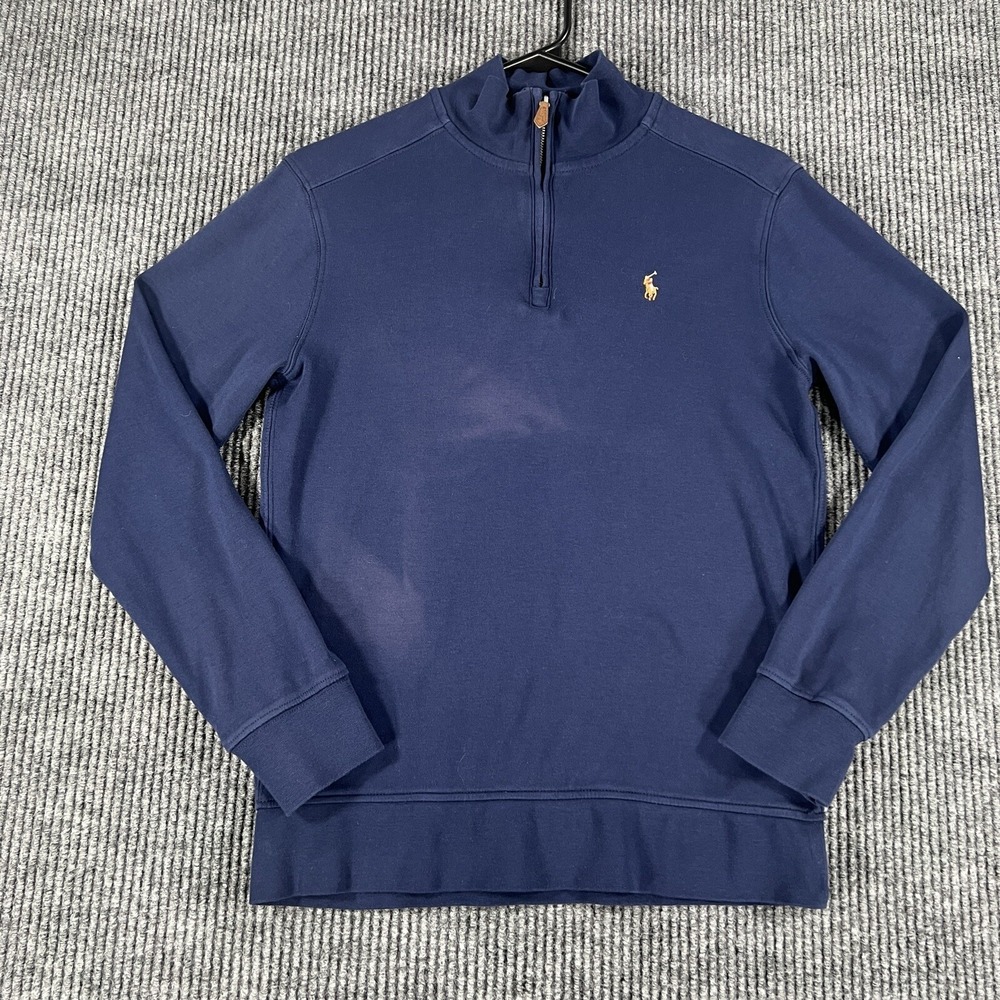 Polo Ralph Lauren Boys Sweatshirt Large 14-16 Blue Long Sleeve 1/4 Flesh Pony